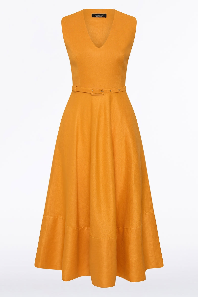 Carla Zampatti Amber Linen Belted Midi Dress (Orange)