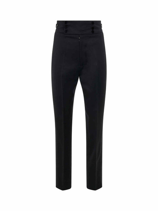Image of a model wearing Pants. Productname: MAISON MARGIELA High Waist Pants in Black colour by brand - MAISON MARGIELA