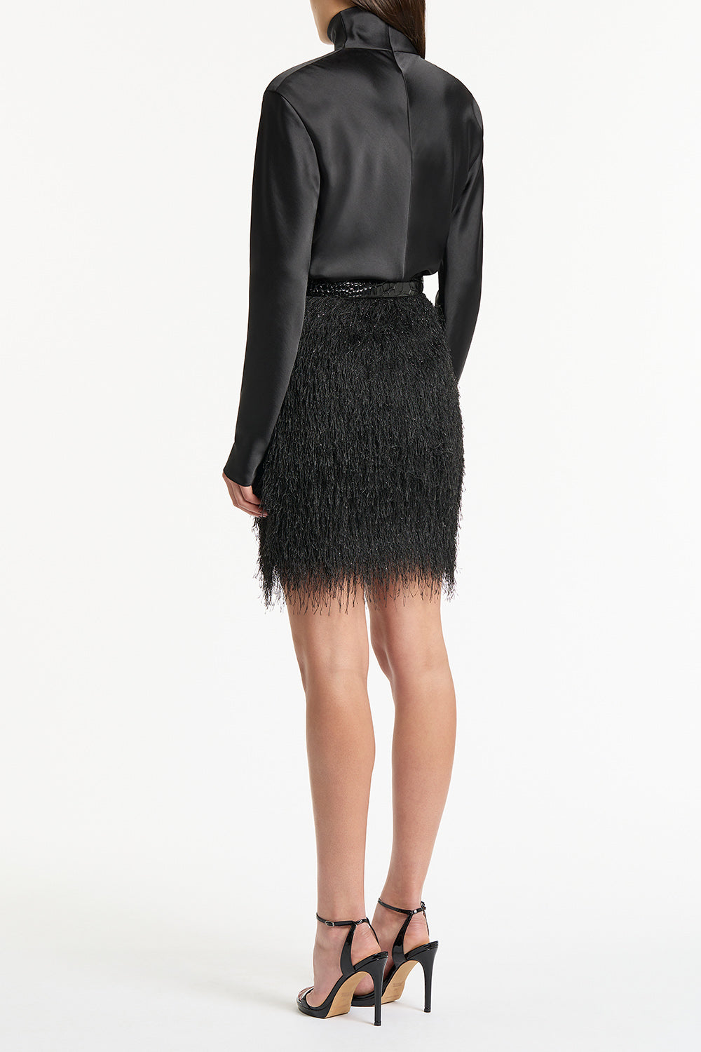 Carla Zampatti Satin Long Sleeve Top (Black)