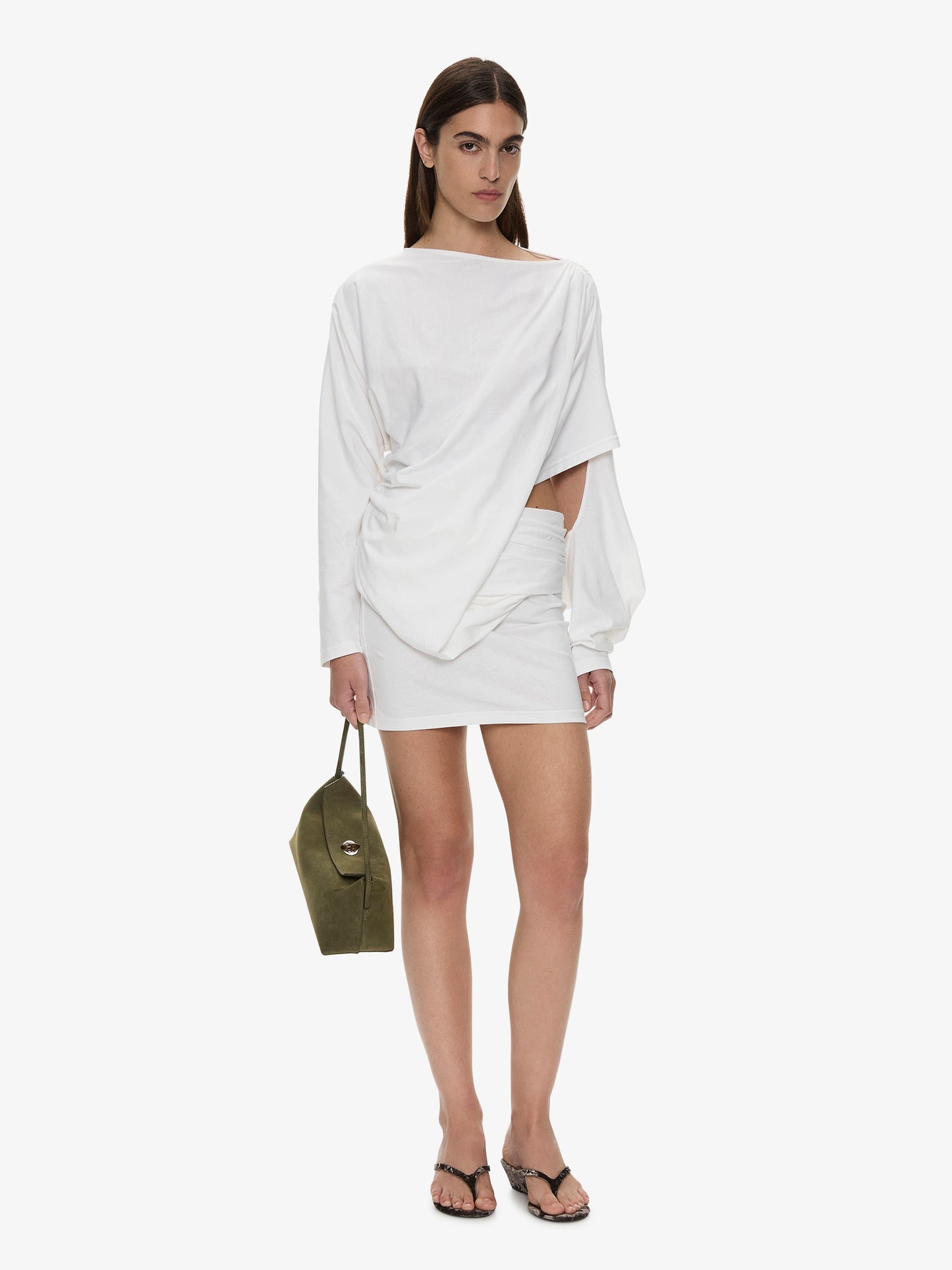 CHRISTOPHER ESBER Aiba Draped Cotton Jersey Long Sleeve Dress (White)