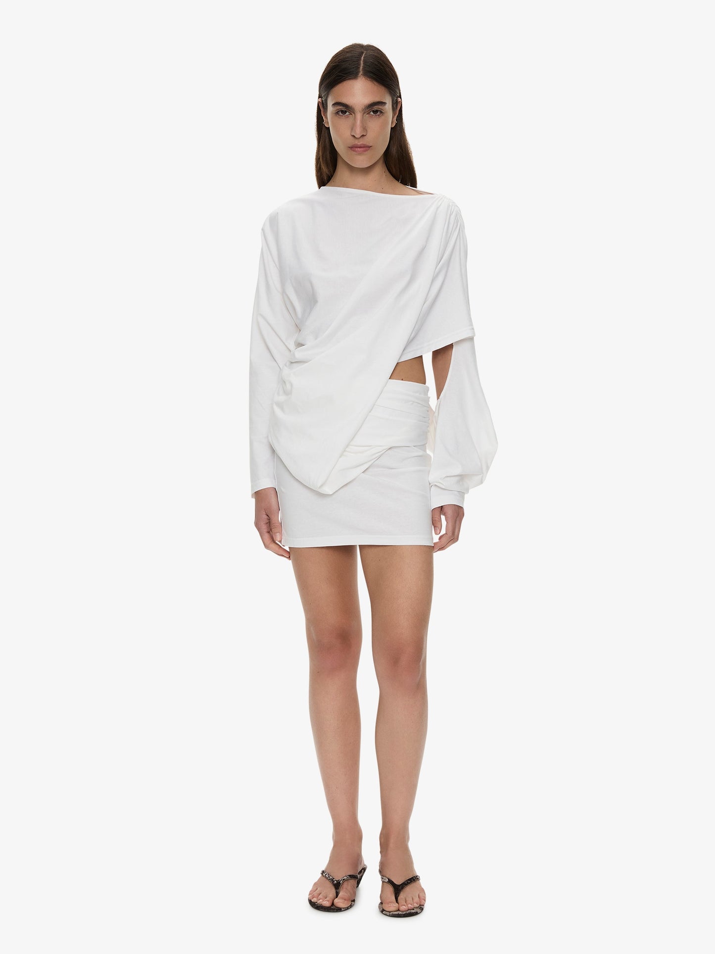 Image of Dresses. Product name - Aiba Draped Cotton Jersey Long Sleeve Dress in White colour by brand - CHRISTOPHER ESBER