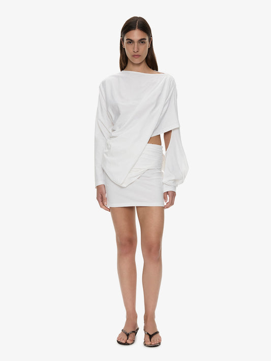 Image of Dresses. Product name - Aiba Draped Cotton Jersey Long Sleeve Dress in White colour by brand - CHRISTOPHER ESBER