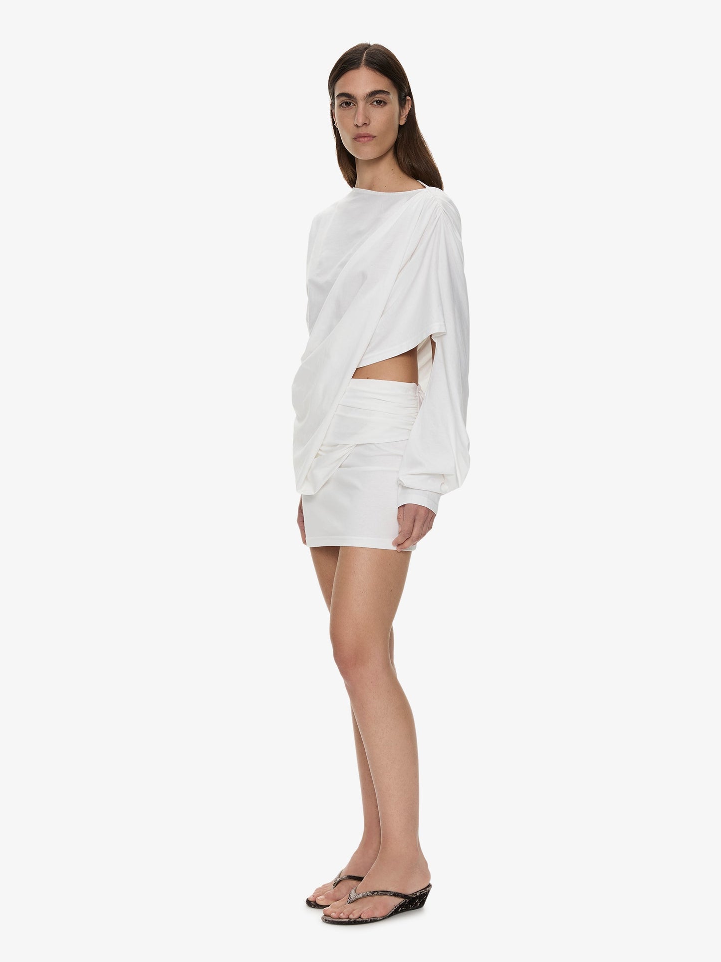 CHRISTOPHER ESBER Aiba Draped Cotton Jersey Long Sleeve Dress (White)