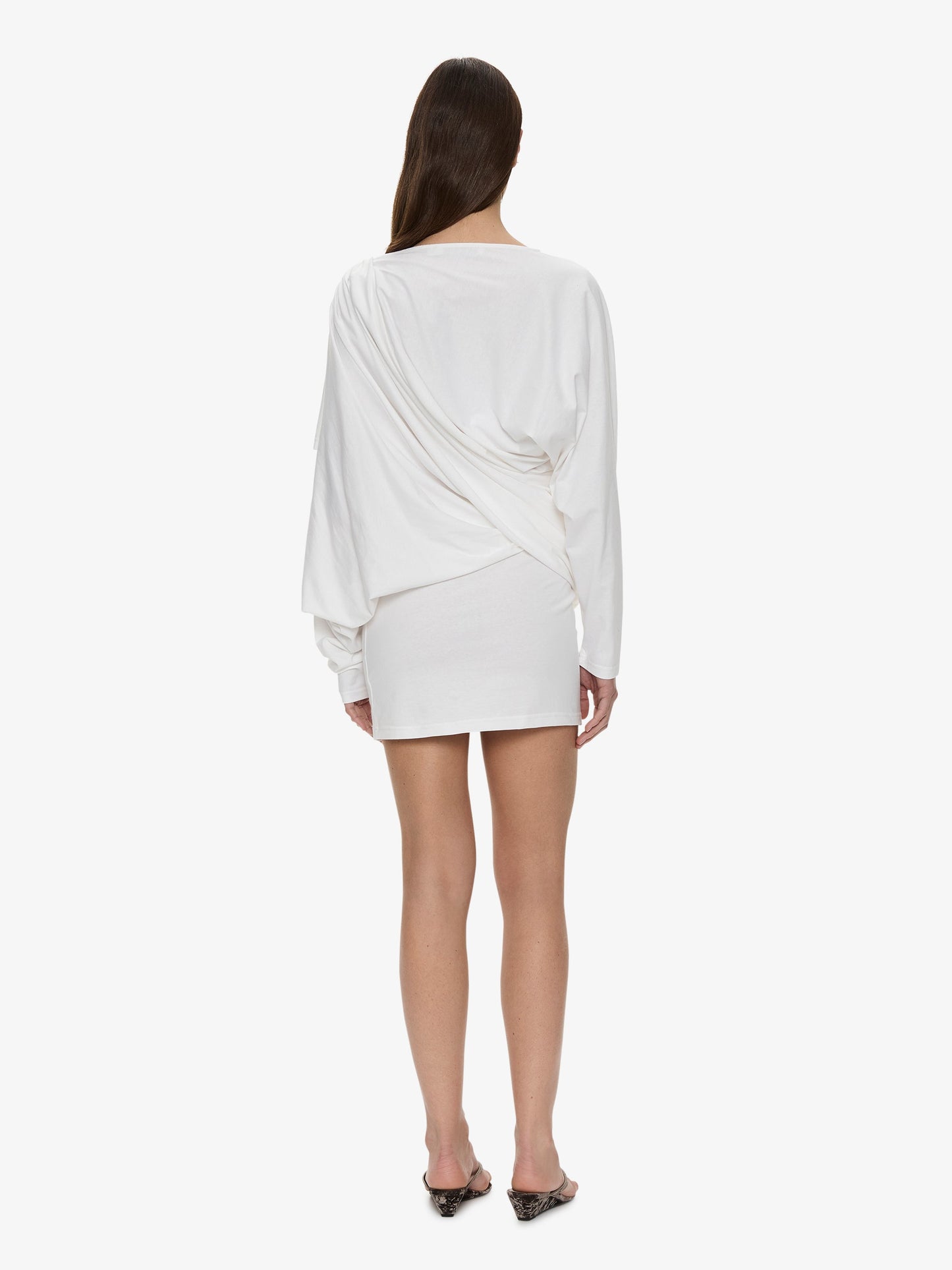 CHRISTOPHER ESBER Aiba Draped Cotton Jersey Long Sleeve Dress (White)