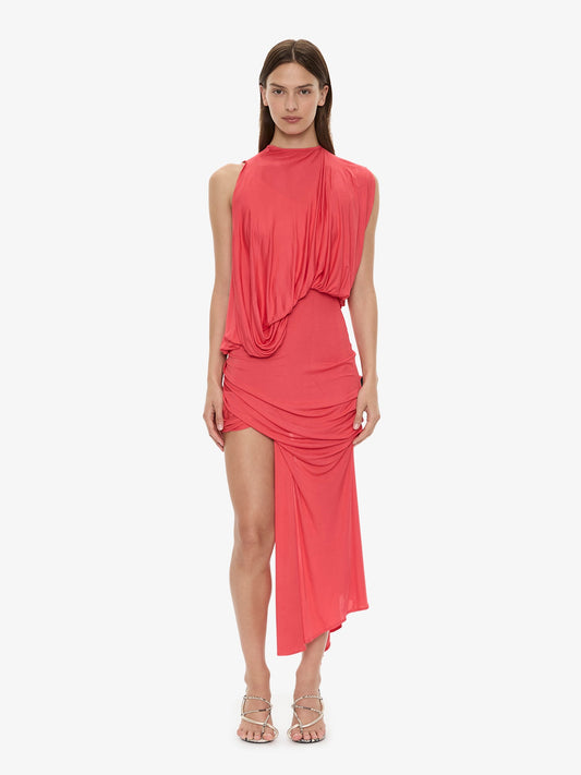 Image of Dresses. Product name - Cumulus Tucked Mini Dress in Watermelon colour by brand - CHRISTOPHER ESBER