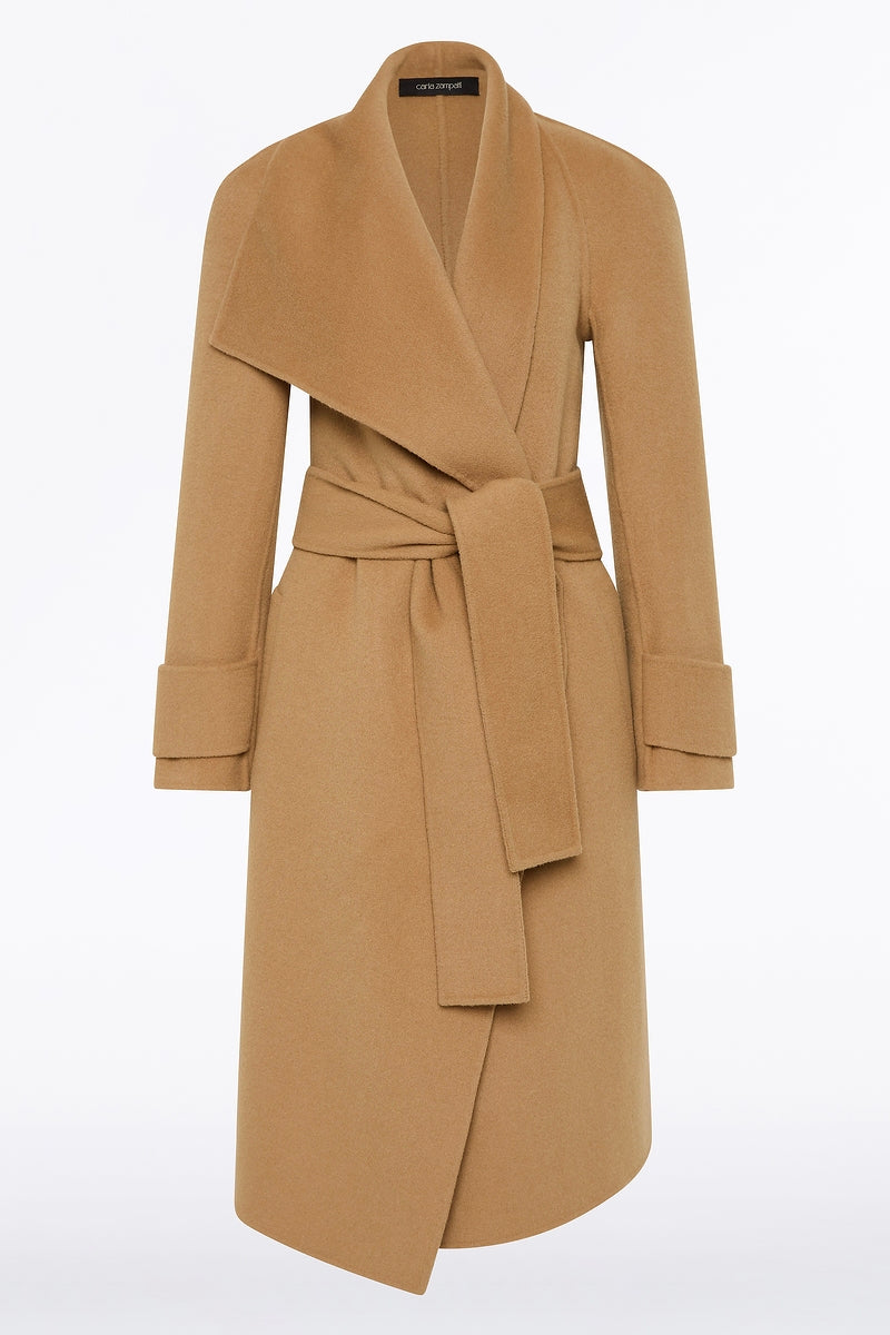 Carla Zampatti Camel Wool Drape Front Coat (Brown)
