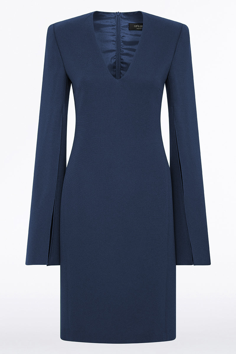 Carla Zampatti Crepe V-Neck Lovero Dress (Navy)