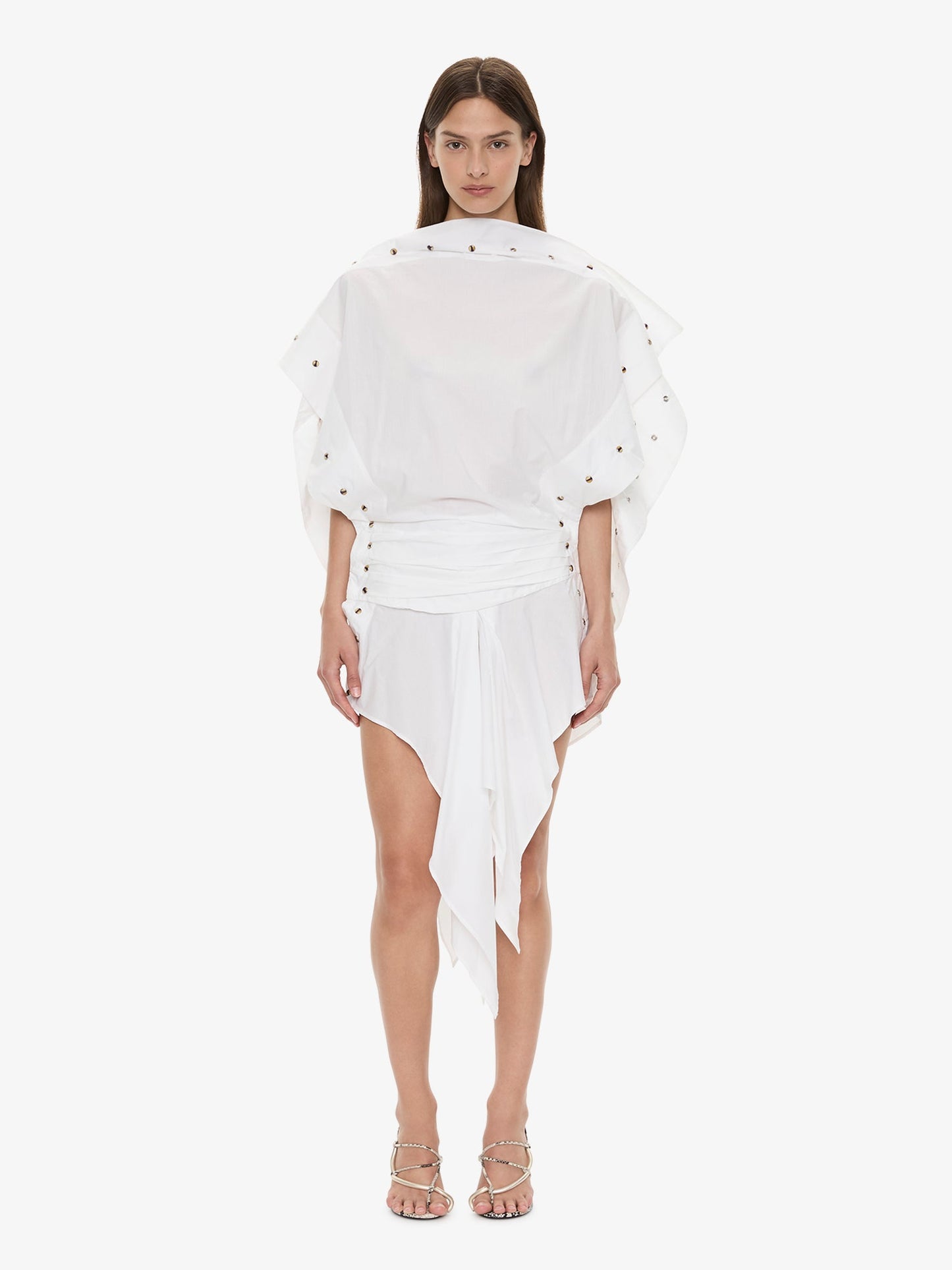 Image of Dresses. Product name - Cotton Poplin Spiral Stone Snap Dress in White colour by brand - CHRISTOPHER ESBER