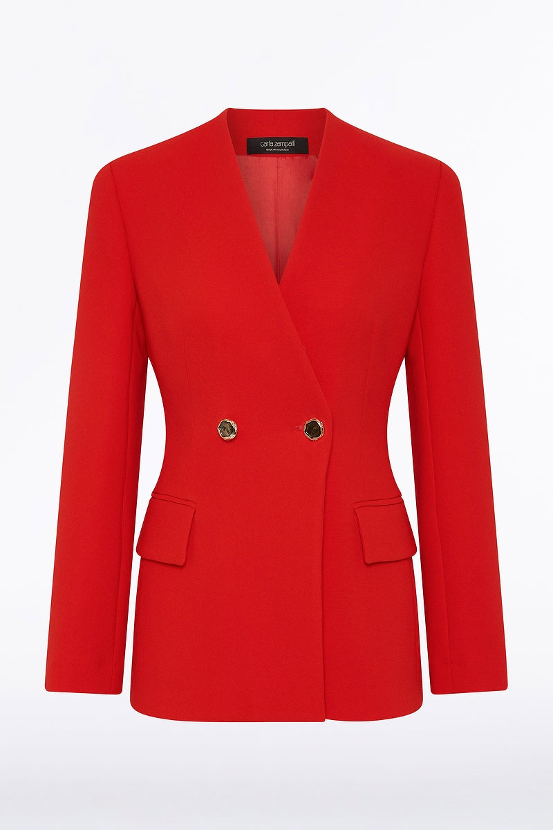 Carla Zampatti Crepe V-Neck Double Breasted Jacket (Red)