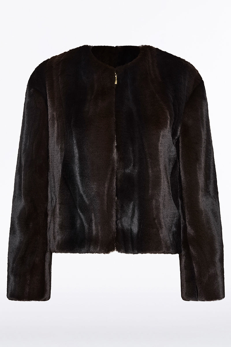 Carla Zampatti Chocolate Moray Faux Fur Jacket (Brown)