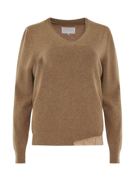 Image of a model wearing Outerwear. Productname: MAISON MARGIELA Knit Long Sleeve Pullover in BEIGE colour by brand - MAISON MARGIELA