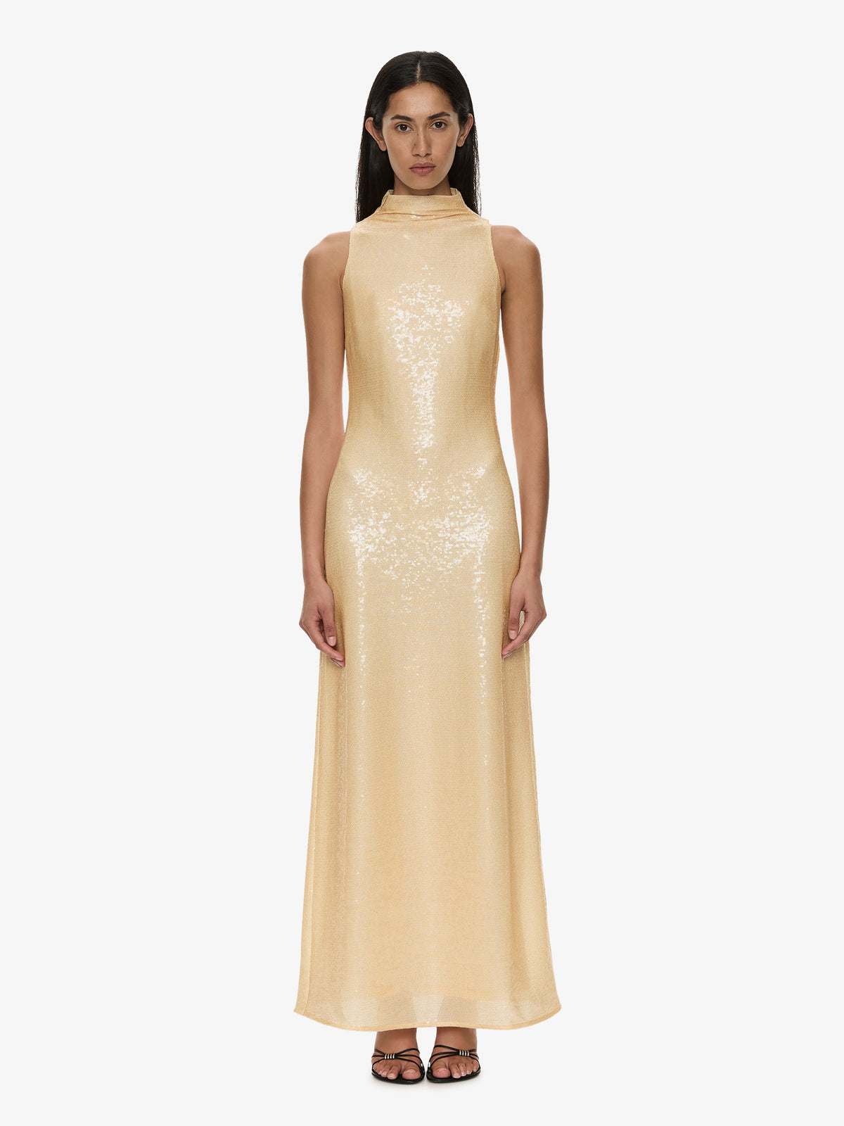 Image of Dresses. Product name - Opaline Sequin Tank Gown in Butter colour by brand - CHRISTOPHER ESBER