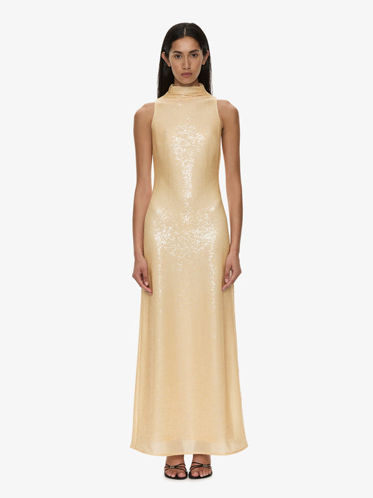 Image of Dresses. Product name - Opaline Sequin Tank Gown in Butter colour by brand - CHRISTOPHER ESBER