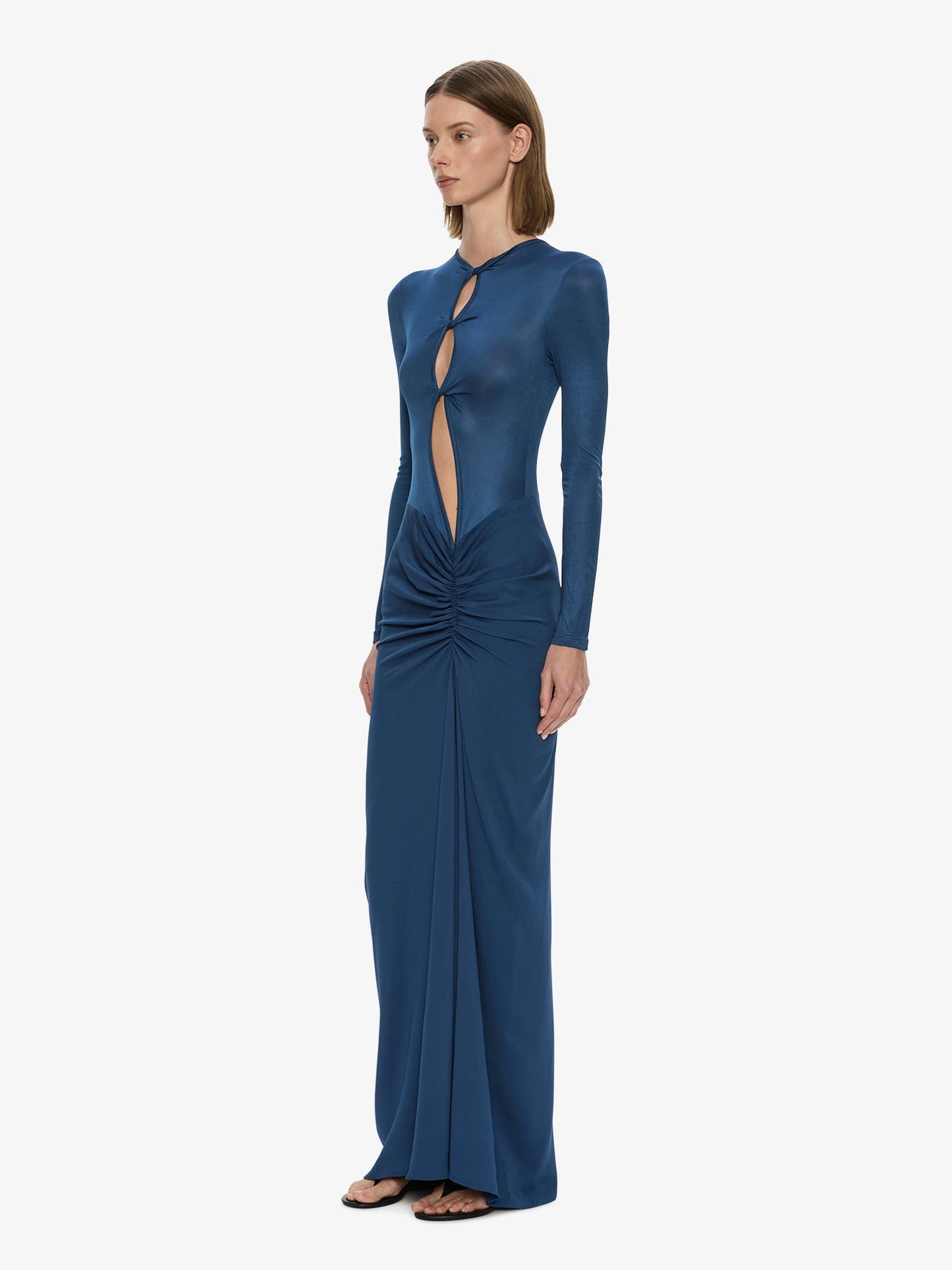 CHRISTOPHER ESBER Open Twist Ruched Long Sleeve Dress (Blue)