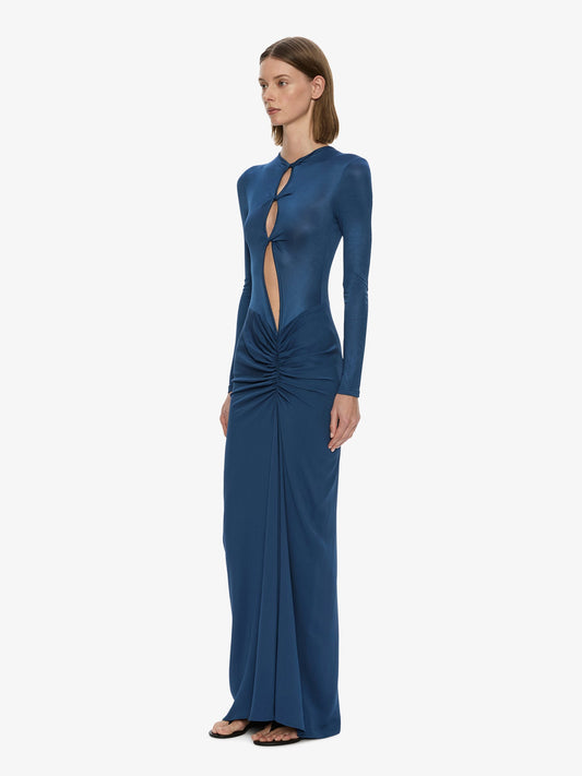 CHRISTOPHER ESBER Open Twist Ruched Long Sleeve Dress (Blue)