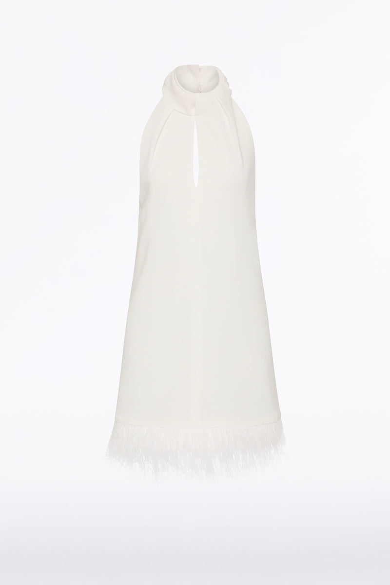 Carla Zampatti Crepe Feather Mini Dress (White)