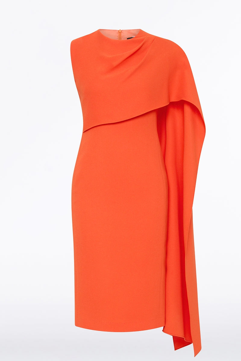 Carla Zampatti Tangerine Crepe Cascade Dress (Orange)