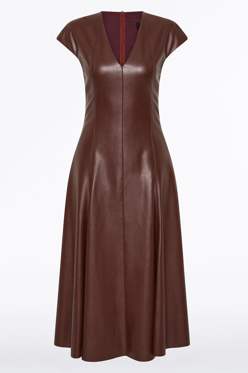 Carla Zampatti Cocoa Faux Leather Panel Dress (Brown)