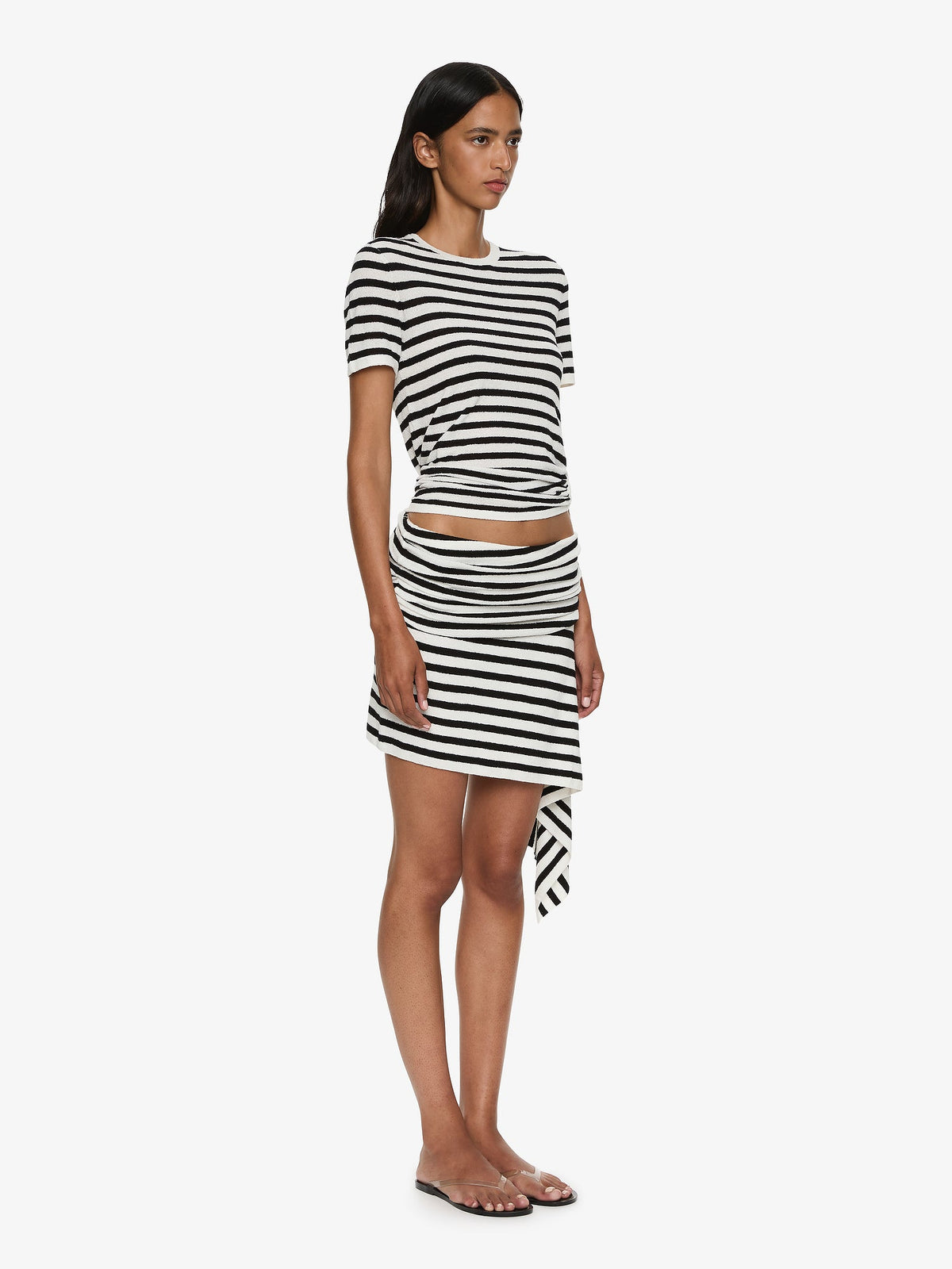 CHRISTOPHER ESBER Stripe Knit Extension Drape Mini Skirt (White)