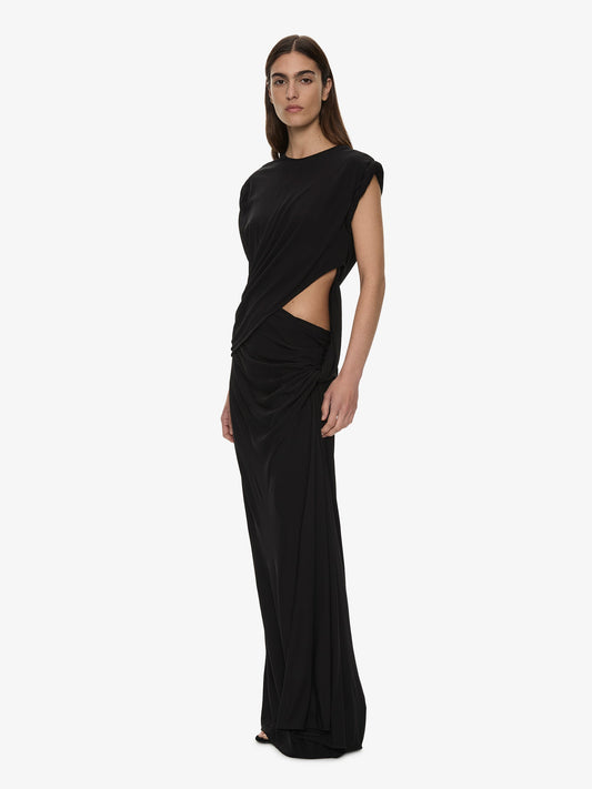 Image of Dresses. Product name - Twisted Lever Rolled Up Tee Dress in Black colour by brand - CHRISTOPHER ESBER
