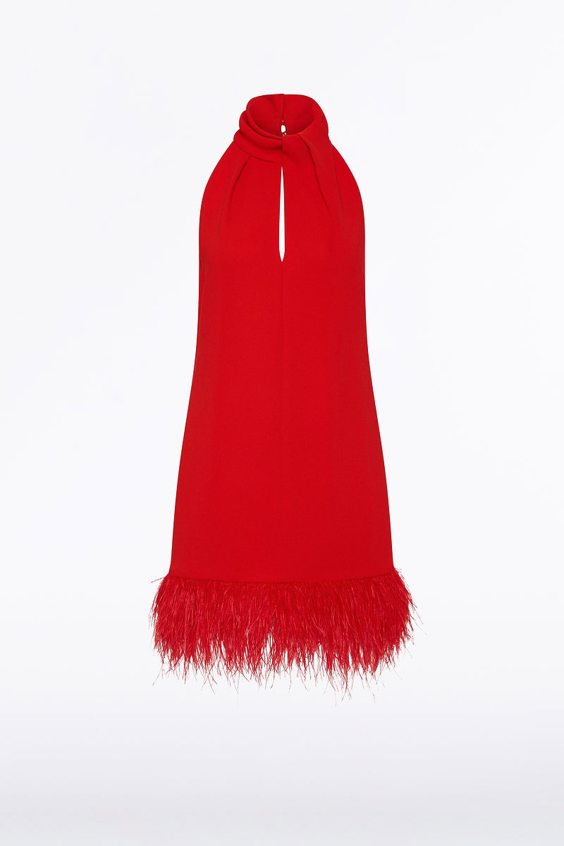 Carla Zampatti Crepe Feather Mini Dress (Red)