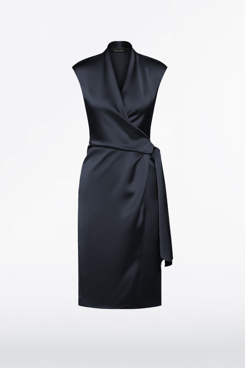 Carla Zampatti Ink Satin Wrap Dress (Navy)