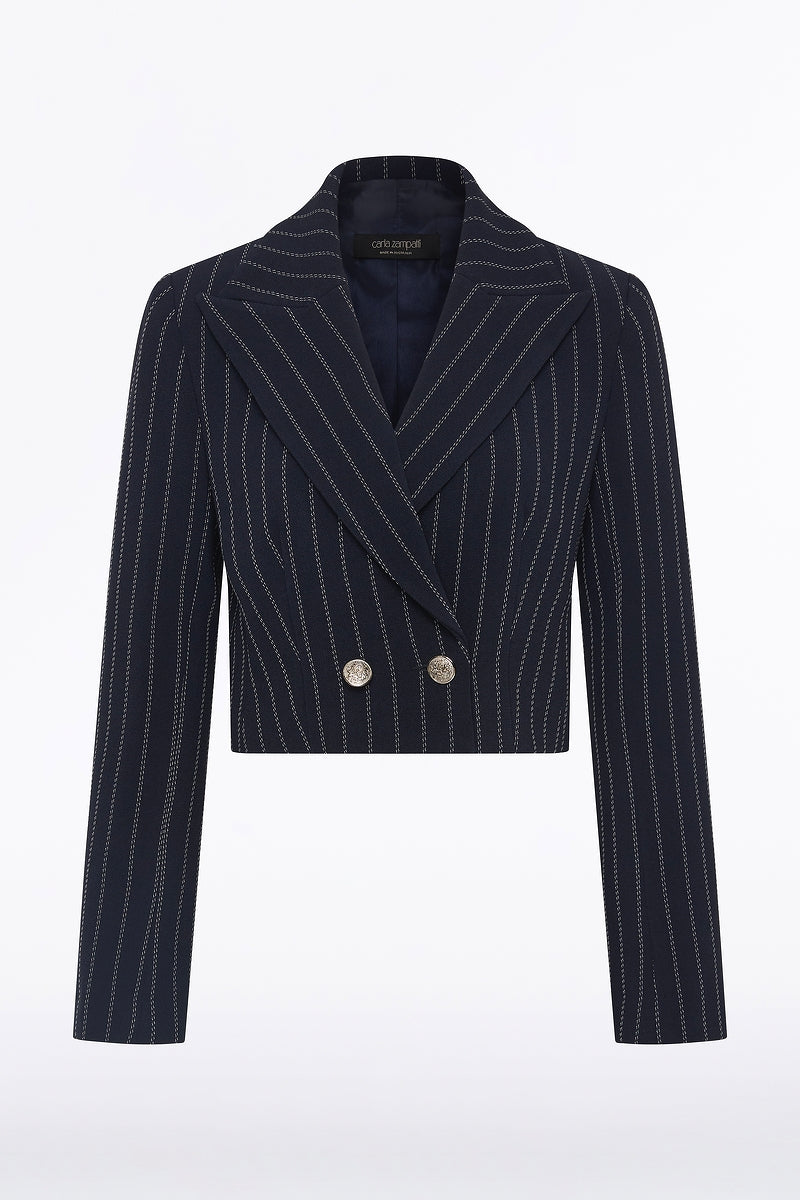 Carla Zampatti Pinstripe Cropped Jacket (Navy)