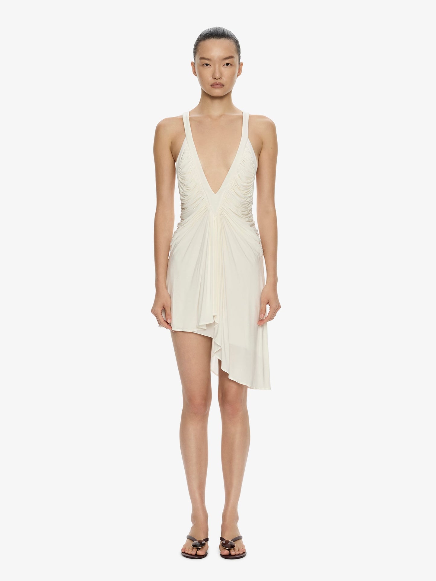 Image of Dresses. Product name - Suspended Jersey Fluted Mini Dress in White colour by brand - CHRISTOPHER ESBER
