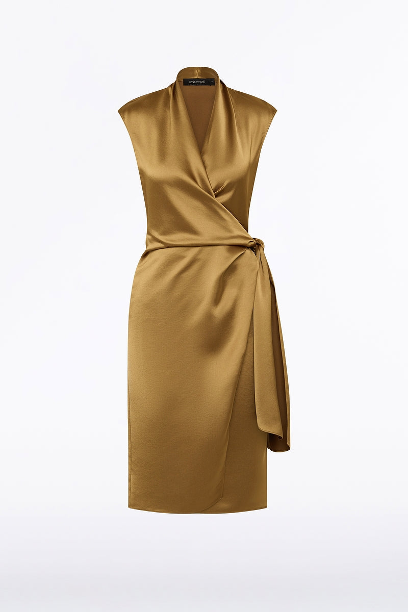 Carla Zampatti Old Lustre Satin Wrap Dress (Gold)