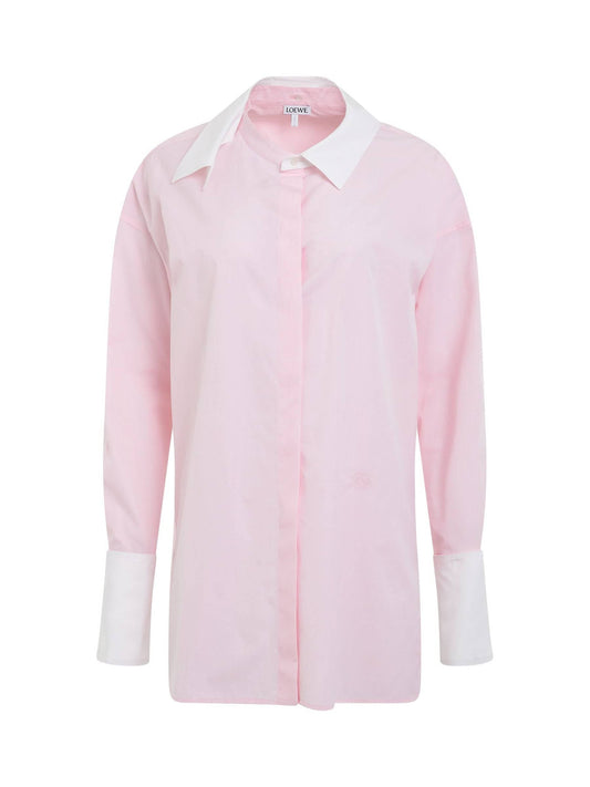 Image of a model wearing Tops. Productname: LOEWE Deconstructed Cotton Shirt in Chalk colour by brand - LOEWE