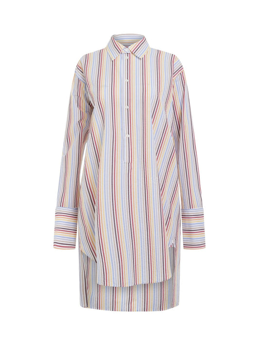 Image of a model wearing Dress. Productname: LOEWE Stripe Deconstructed Silk Shirt Dress in Multicolor colour by brand - LOEWE