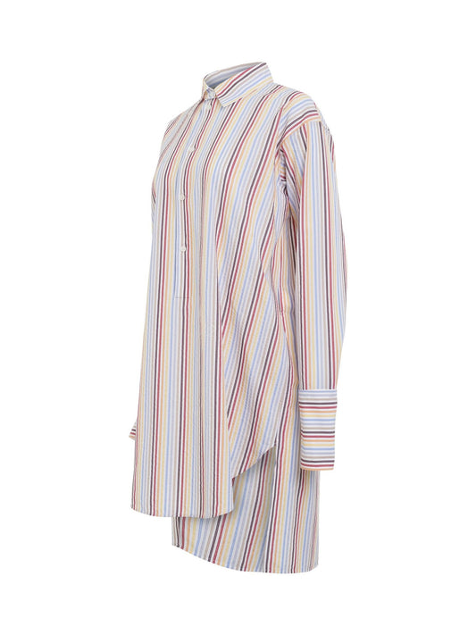 LOEWE Stripe Deconstructed Silk Shirt Dress (Multicolor)