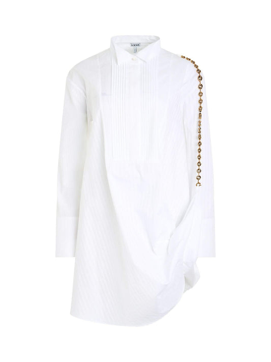 Image of a model wearing Dress. Productname: LOEWE Chain Shirt Dress in Optic White colour by brand - LOEWE