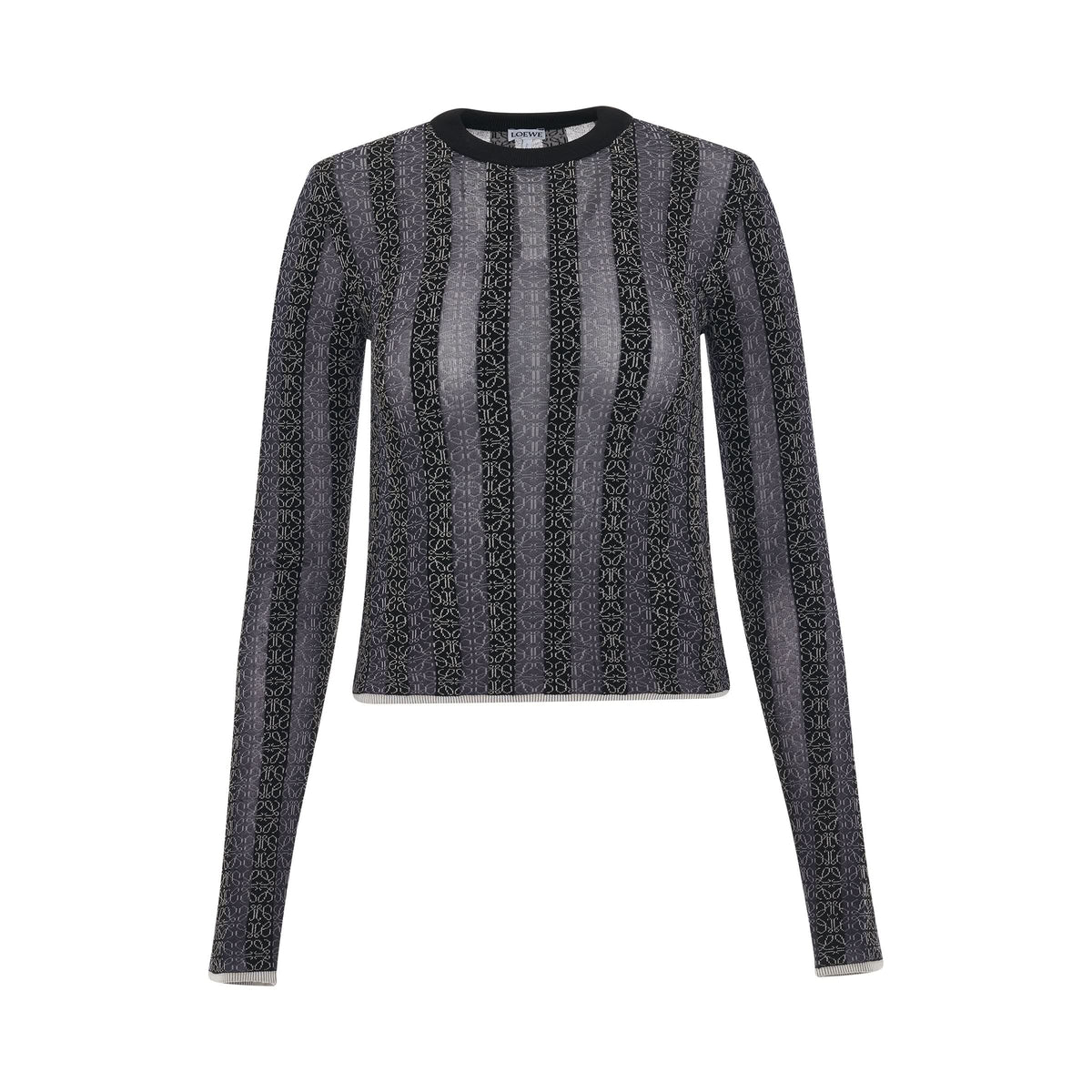 Image of a model wearing Outerwear. Product name - Anagram Devore Viscose Sweater in Black colour by brand - LOEWE