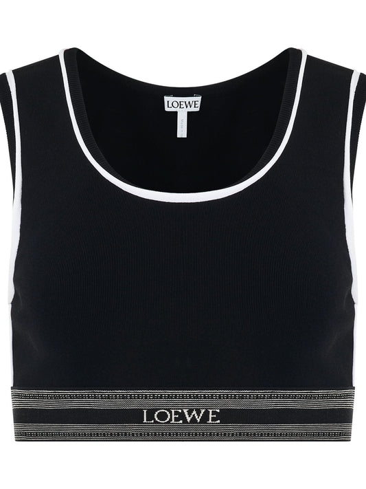 Image of a model wearing Tops. Productname: LOEWE Cropped Logo Tank Top in Black colour by brand - LOEWE