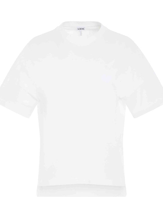Image of a model wearing Tops. Productname: LOEWE Anagram Boxy Fit T-Shirt in White colour by brand - LOEWE