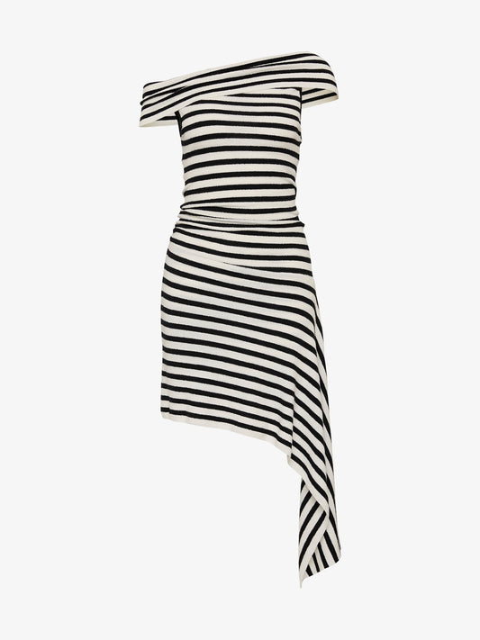 CHRISTOPHER ESBER Stripe Knit Extension Drape Mini Dress (White)