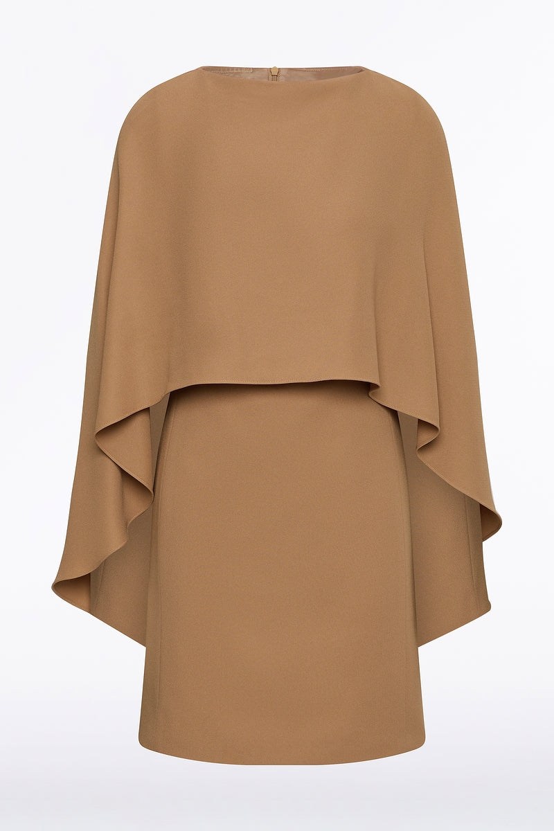 Carla Zampatti Cinnamon Crepe Cape Mini Dress (Brown)