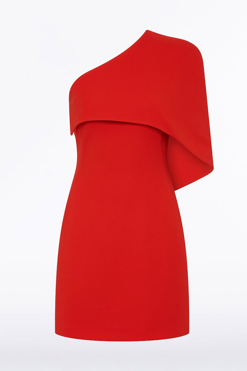 Carla Zampatti Crepe One Shoulder Capelet Mini Dress (Red)
