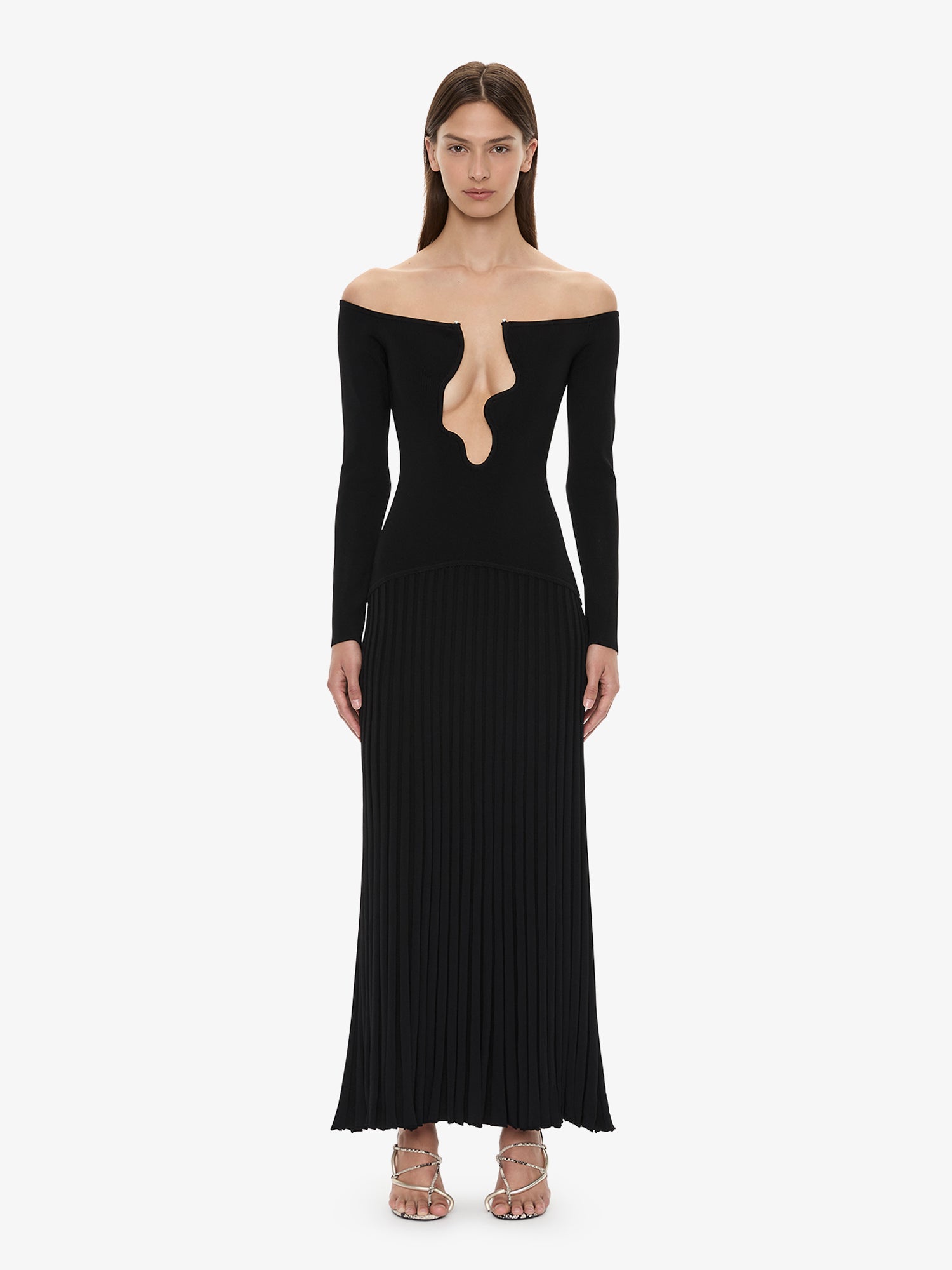 Image of Dresses. Product name - Salacia Pleated Off Shoulder Dress in Black colour by brand - CHRISTOPHER ESBER