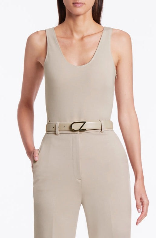 Image of Belts. Product name - Nude Leather Cz Logo Belt in Beige colour by brand - Carla Zampatti