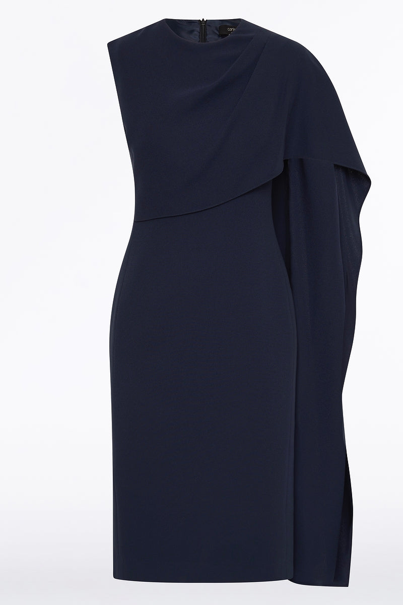 Carla Zampatti Crepe Cascade Dress (Navy)