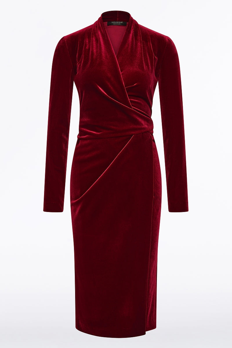 Carla Zampatti Rouge Velvet Tie Front Midi Dress (Red)