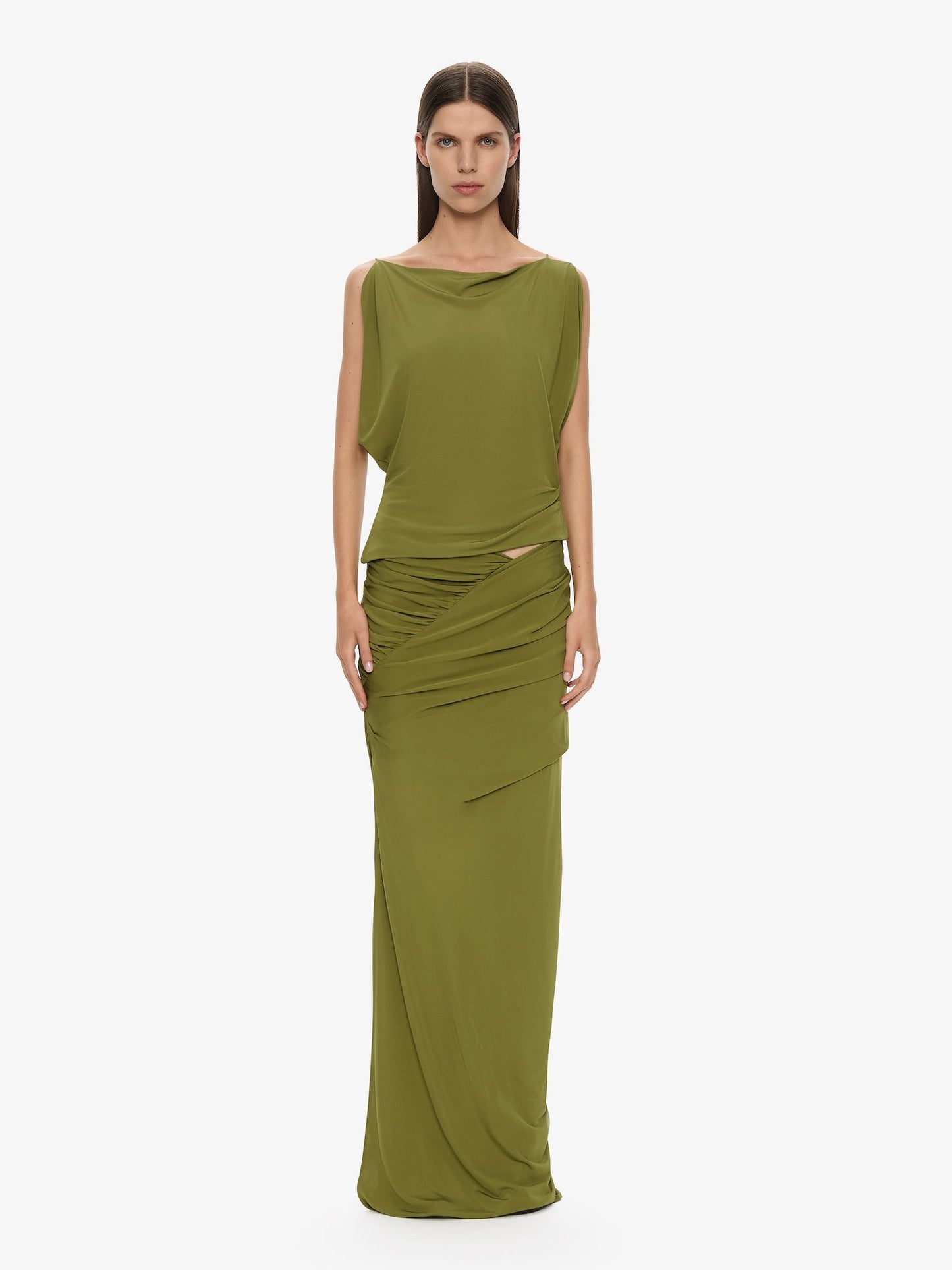 Image of a model wearing Skirts. Productname: CHRISTOPHER ESBER Christo Jersey Skirt in Lizard colour by brand - CHRISTOPHER ESBER
