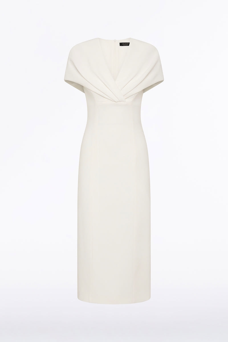 Carla Zampatti Crepe Front Tuck Midi Dress (White)