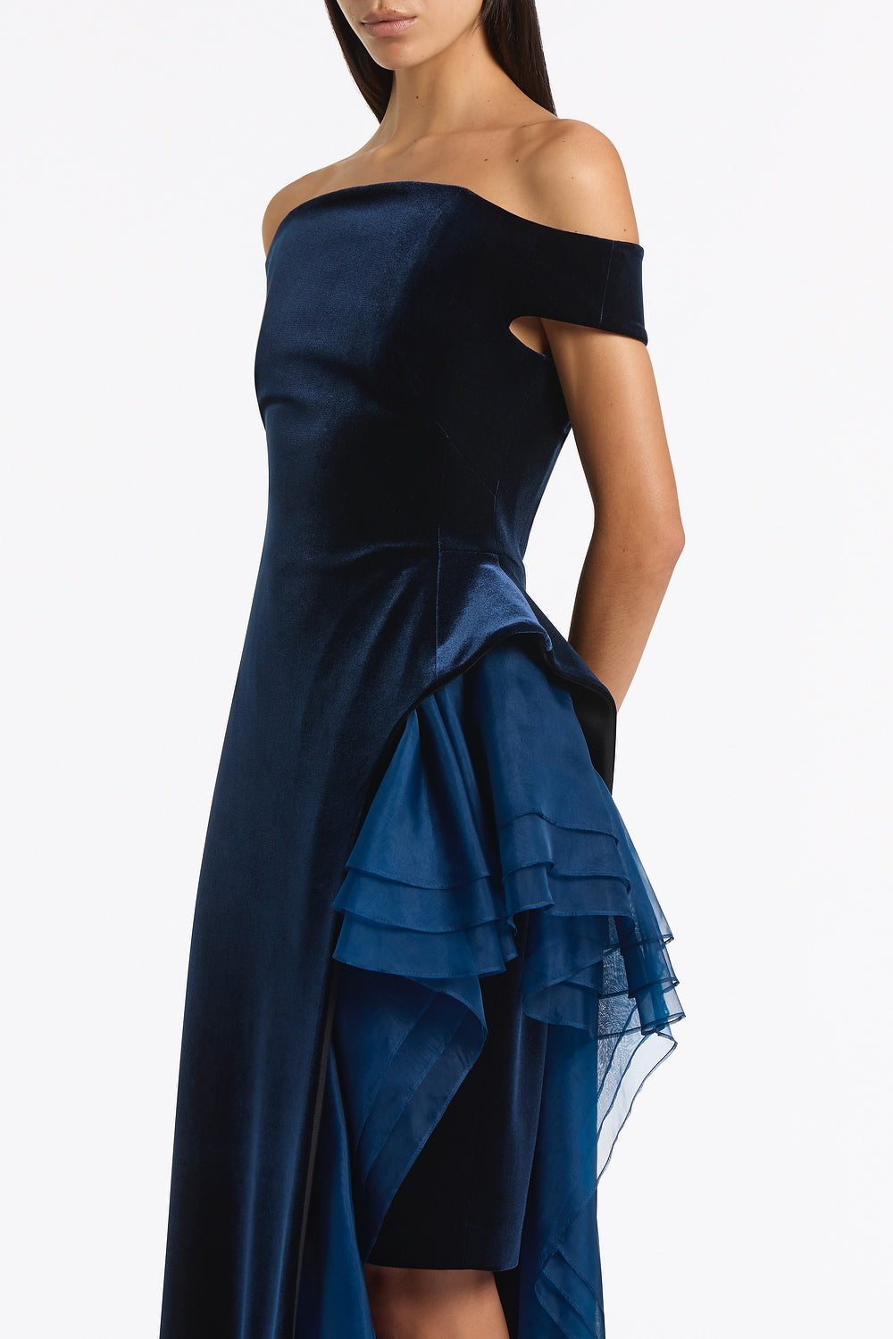 Carla Zampatti Velvet Organza Detail Gown (Navy)