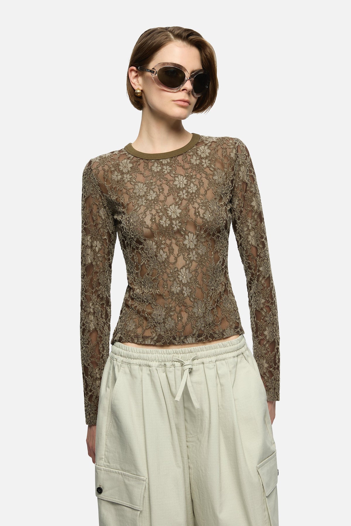Image of a model wearing Tops. Product name - Tia Top Slate in Slate colour by brand - Blanca Studio