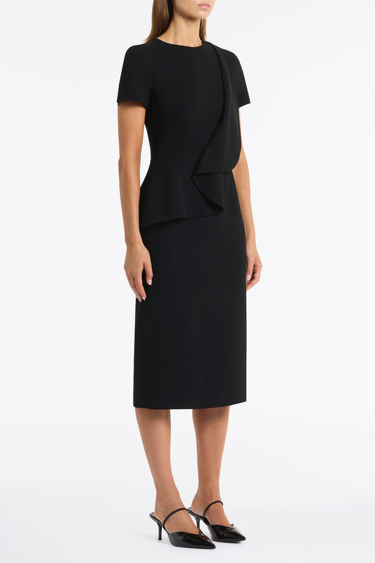 Carla Zampatti Crepe Drape Peplum Midi Dress (Black)