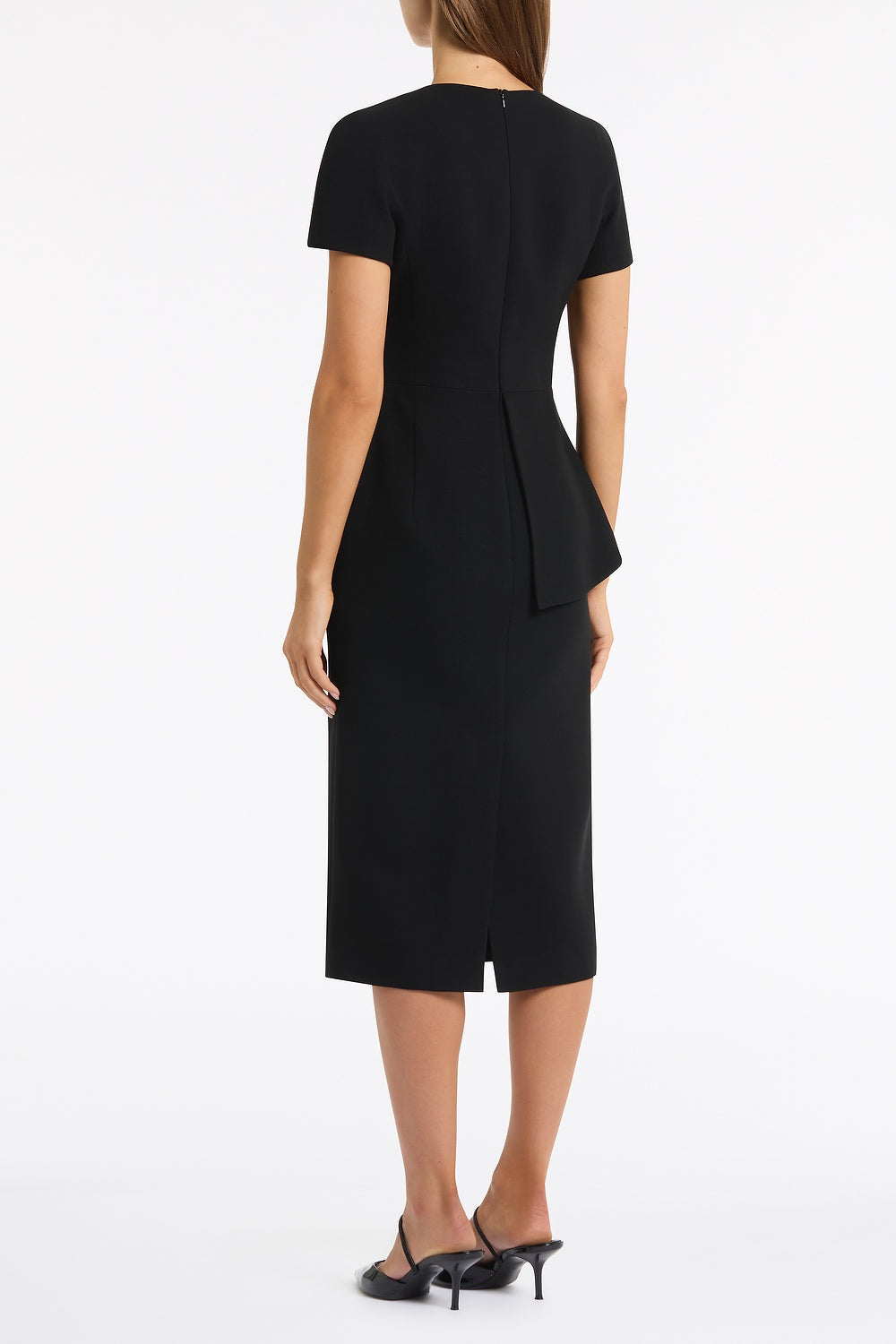 Carla Zampatti Crepe Drape Peplum Midi Dress (Black)