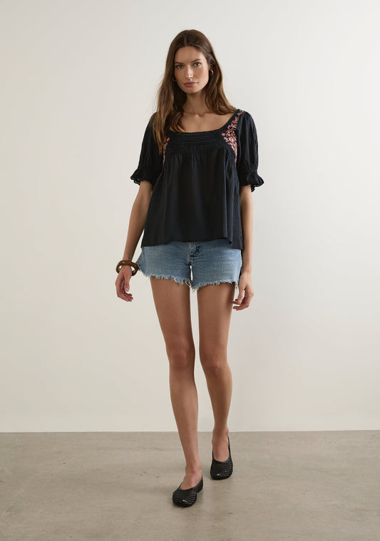 Image of a model wearing Tops. Productname: Auguste The Label Lana Blouse in Black colour by brand - Auguste The Label